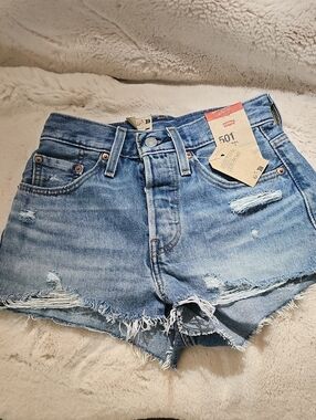 Levi's Light Blue Distressed 501 Denim Shorts